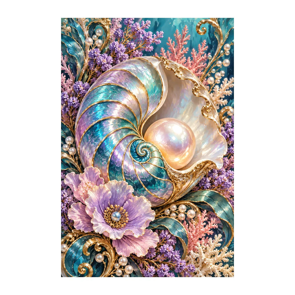 Original white-background artwork of Shell Cameo and Pearls