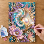 Hands placing drills on the Shell Cameo and Pearls diamond painting canvas