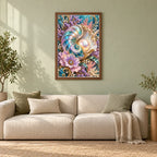 Framed Shell Cameo and Pearls diamond painting displayed in a home interior