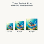 Size guide for Shell Ride Adventure Diamond Painting Kit: 20 × 30 cm, 30 × 40 cm and 40 × 50 cm.