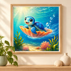 Home decor scene showing the Shell Ride Adventure Diamond Painting Kit artwork displayed in a room.