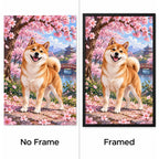 Shiba Inu Cherry Blossoms Diamond Painting Kit No Frame and Framed comparison