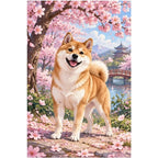 Shiba Inu Cherry Blossoms original artwork on white background