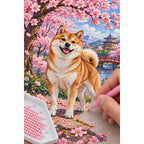 Shiba Inu Cherry Blossoms Diamond Painting Kit diamond placement process
