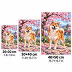 Shiba Inu Cherry Blossoms Diamond Painting Kit size guide