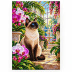 Siamese Cat Orchid Conservatory Diamond Painting Kit — finished diamond painting on white background