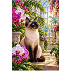 Siamese Cat Orchid Conservatory Diamond Painting Kit — original white-background artwork