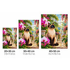 Siamese Cat Orchid Conservatory Diamond Painting Kit — 20 by 30, 30 by 40, and 40 by 50 centimeter size guide