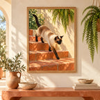 Framed Siamese Terracotta Steps diamond painting displayed in a home interior