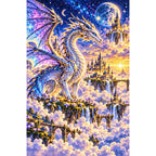 Silver Dragon Cloud City finished diamond painting on white
