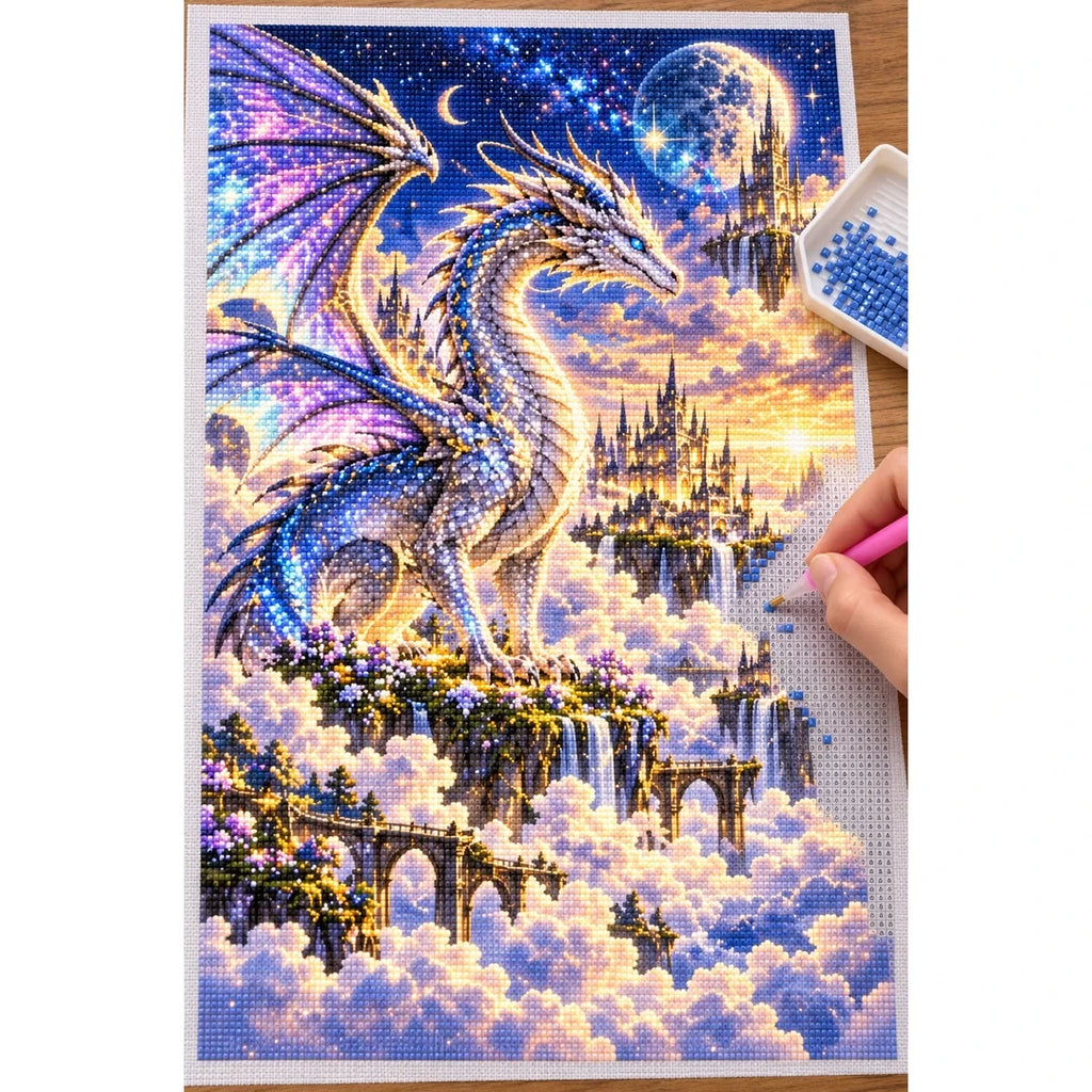 Silver Dragon Cloud City diamond painting process