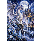 Silver Moon Dragon Gothic Castle — original artwork on a clean white background