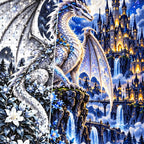 Silver Moon Dragon Gothic Castle — close-up canvas and resin drill detail