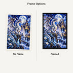 Silver Moon Dragon Gothic Castle — No Frame and Framed style comparison