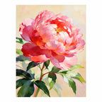 Original artwork for Single Pink Peony Diamond Painting Kit, showing one full pink peony bloom with green leaves and stems.