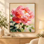 Home decor scene showing Single Pink Peony Diamond Painting Kit artwork displayed on a wall.