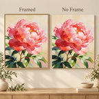 Framed and no-frame comparison for Single Pink Peony Diamond Painting Kit.