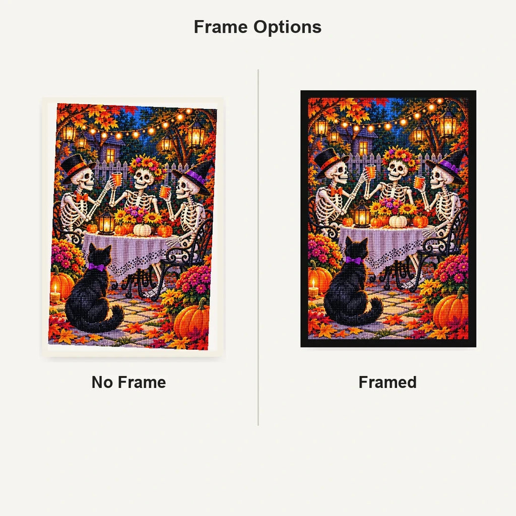 Skeleton Couple Garden Party — No Frame and Framed style comparison