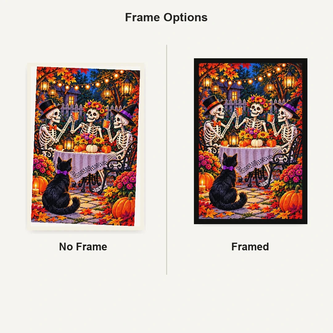 Skeleton Couple Garden Party — No Frame and Framed style comparison