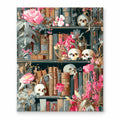 Skulls and Flowers Bookshelf paint by numbers artwork on a front-facing canvas against a white background