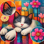 Sleeping Cat Flowers Diamond Painting Kit process