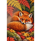 Sleeping Fox Autumn Ferns Diamond Painting Kit diamond and canvas detail