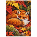 Sleeping Fox Autumn Ferns Diamond Painting Kit finished diamond artwork on white background