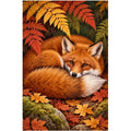 Sleeping Fox Autumn Ferns original artwork on white background