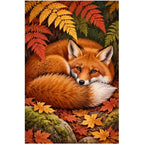 Sleeping Fox Autumn Ferns original artwork on white background