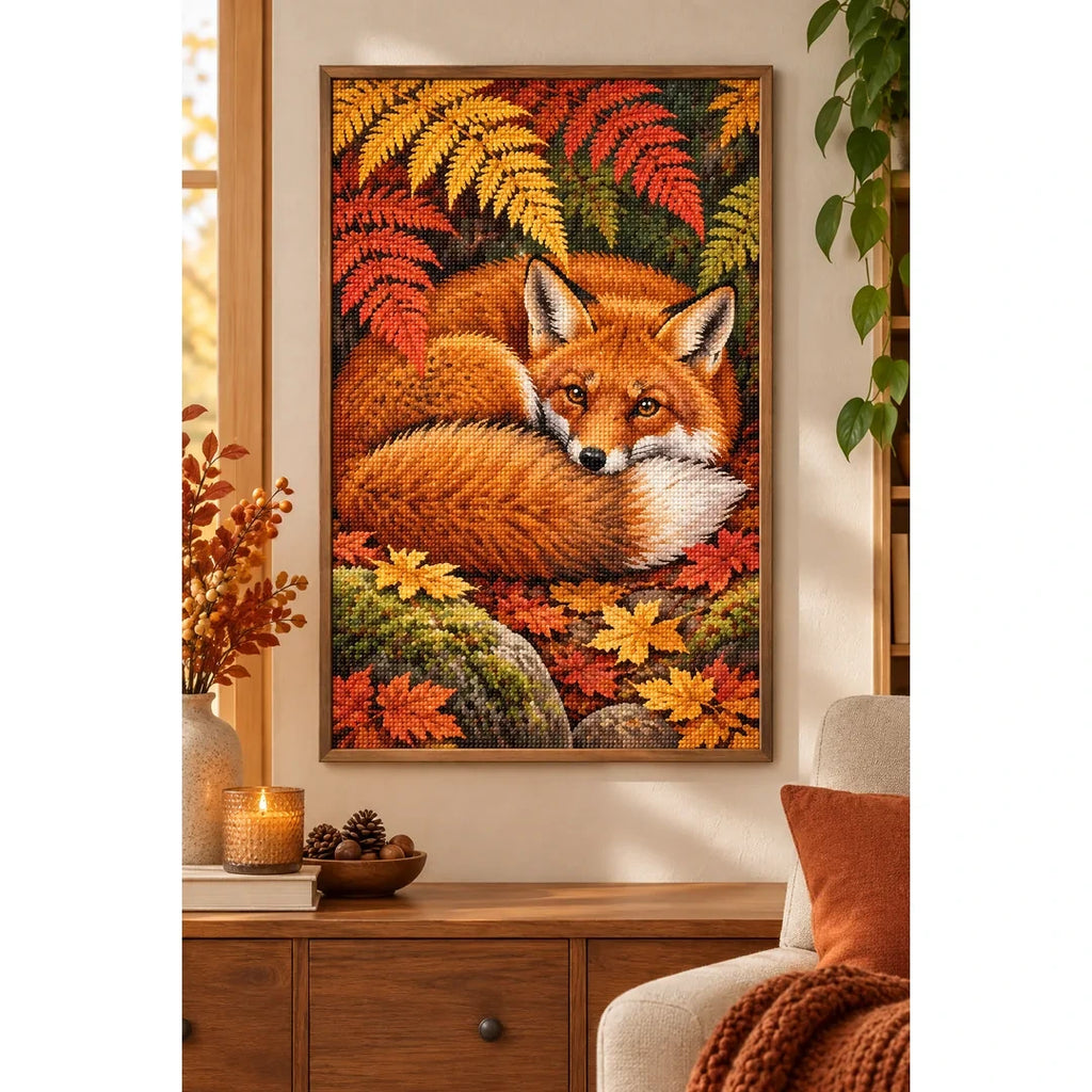 Sleeping Fox Autumn Ferns Diamond Painting Kit home decor scene