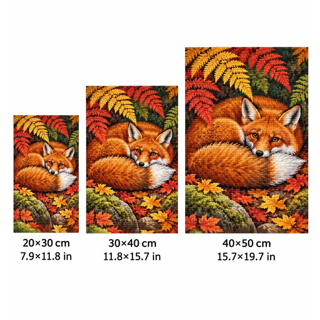 Sleeping Fox Autumn Ferns Diamond Painting Kit size guide