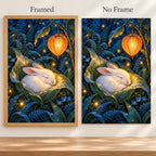 Framed and no-frame options for the sleeping hare leaf lantern diamond painting