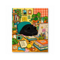 Sleepy Black Cat in a Home Office Paint by Numbers Kit: finished artwork on a front-facing canvas against a white background