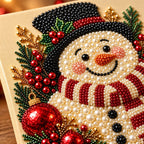 Smiling Snowman pearl and canvas texture close-up, illustrative detail