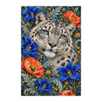 Finished white-background diamond painting of Snow Leopard Gentian Frame