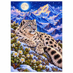 Snow Leopard Himalayan Moon Diamond Painting Kit — finished diamond painting on white background