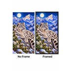 Snow Leopard Himalayan Moon Diamond Painting Kit — No Frame and Framed style comparison
