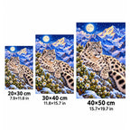 Snow Leopard Himalayan Moon Diamond Painting Kit — 20 by 30, 30 by 40, and 40 by 50 centimeter size guide