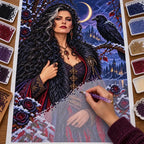 Hand placing drills on the snow raven enchantress canvas.