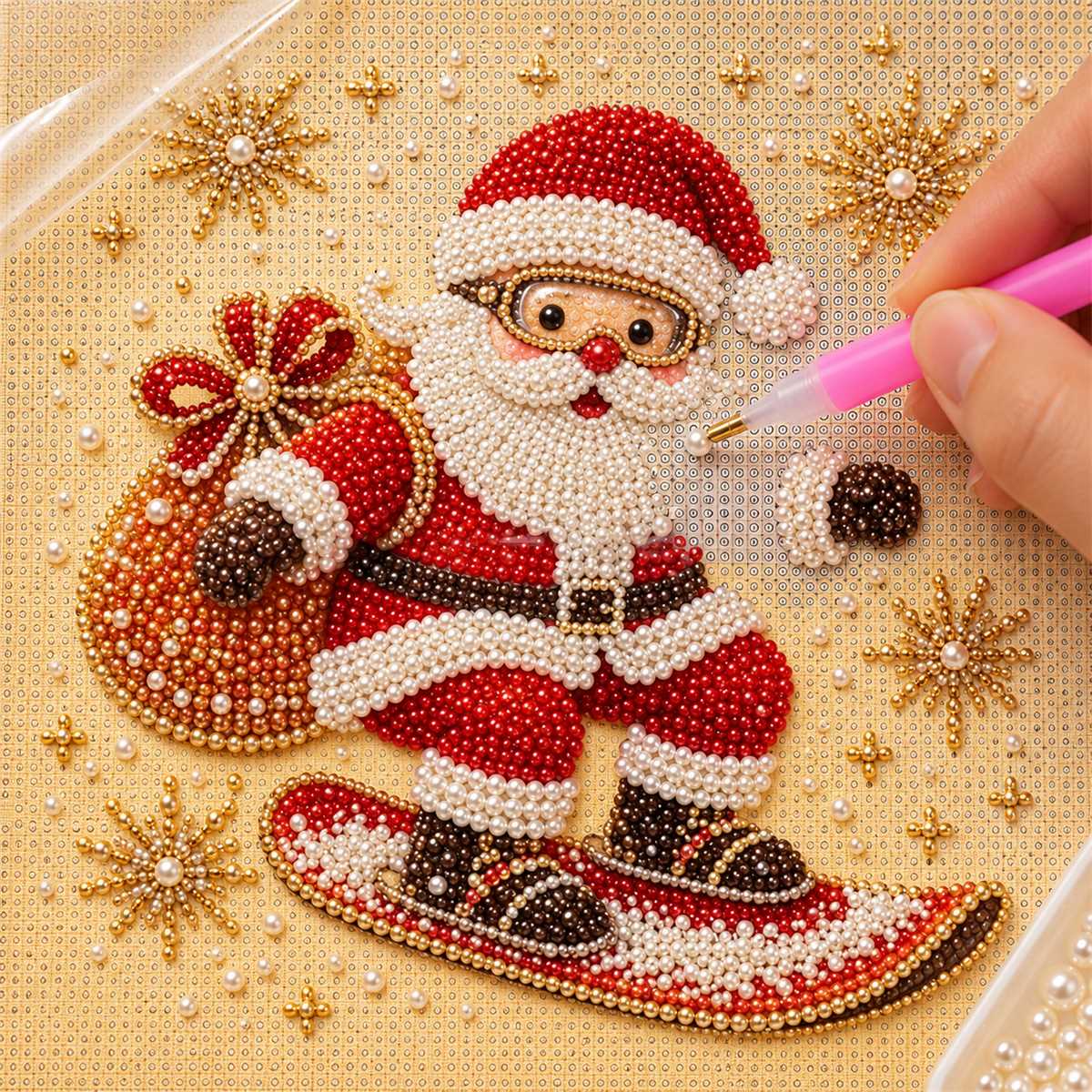 Snowboarding Santa Gift Sack — process image