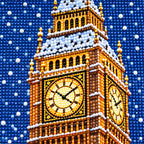 Close-up of diamond drill details in snowfall over westminster.