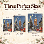 Size guide for Snowfall Over Westminster Diamond Painting Kit: 20 × 30 cm, 30 × 40 cm, and 40 × 50 cm.