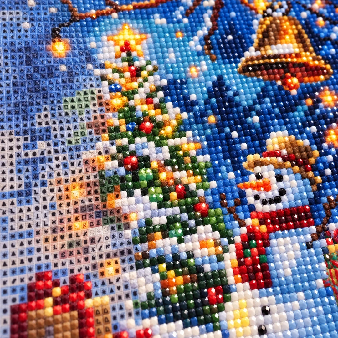 Snowman Christmas Tree Diamond Painting Kit detail