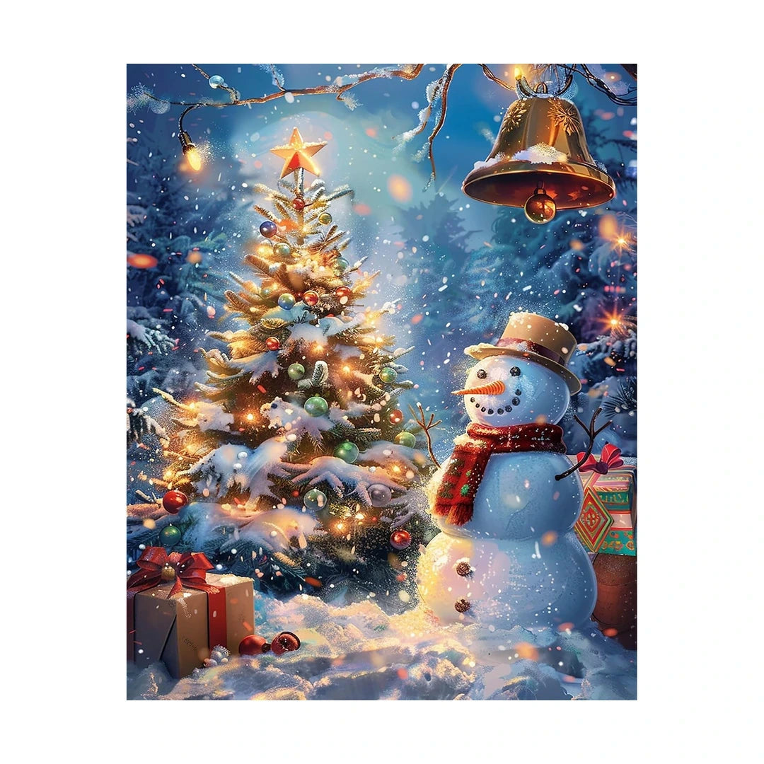 Snowman Christmas Tree Diamond Painting Kit original artwork on white background