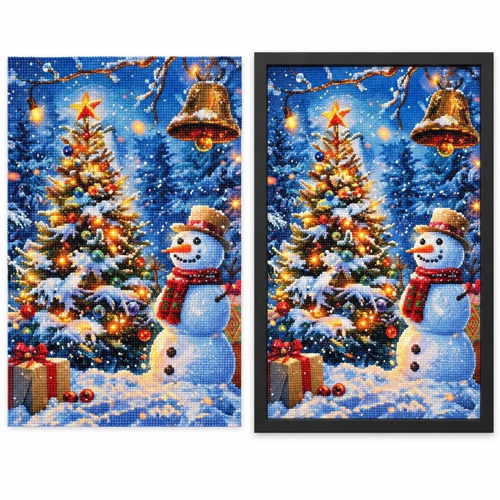 Snowman Christmas Tree Diamond Painting Kit frame comparison