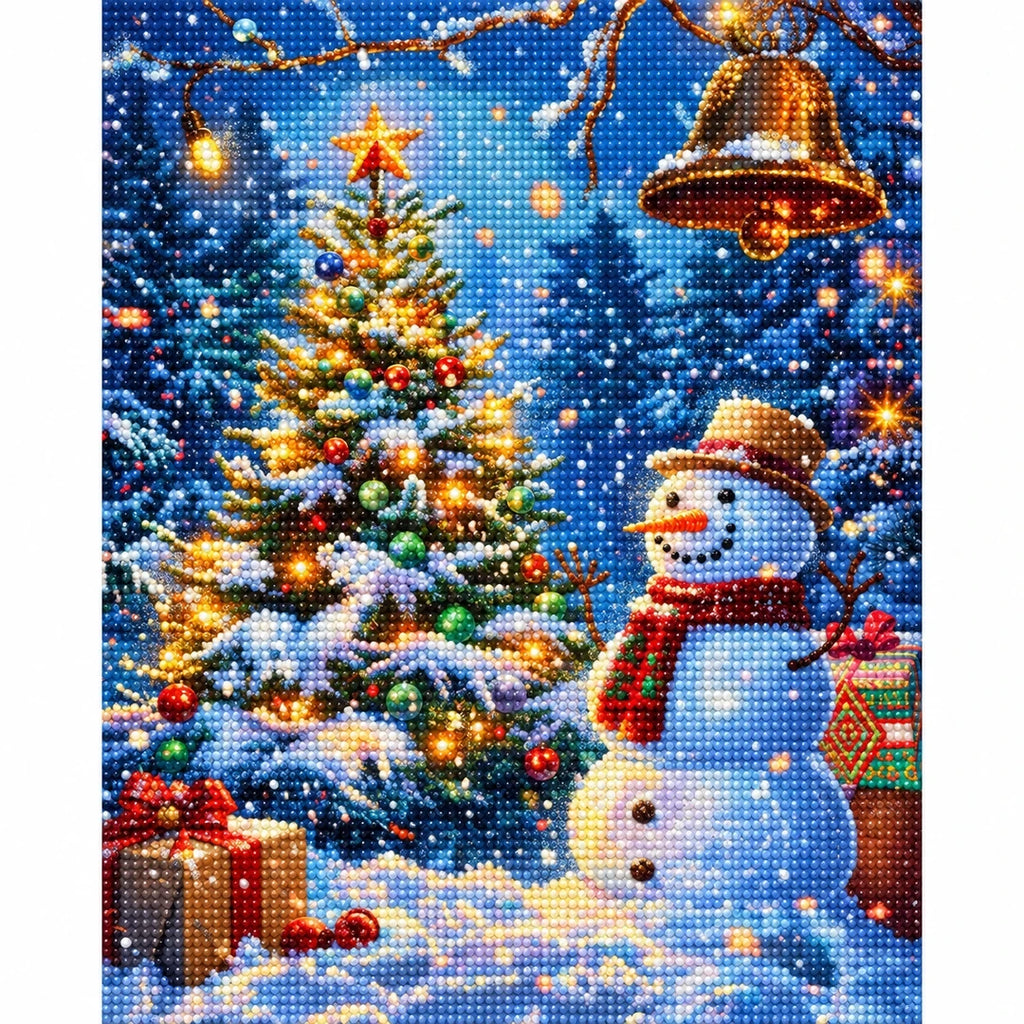 Snowman Christmas Tree Diamond Painting Kit finished diamond artwork on white background