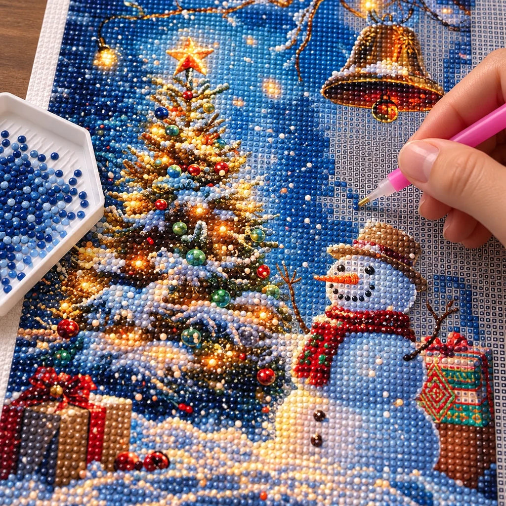 Snowman Christmas Tree Diamond Painting Kit process