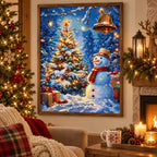 Snowman Christmas Tree Diamond Painting Kit scene