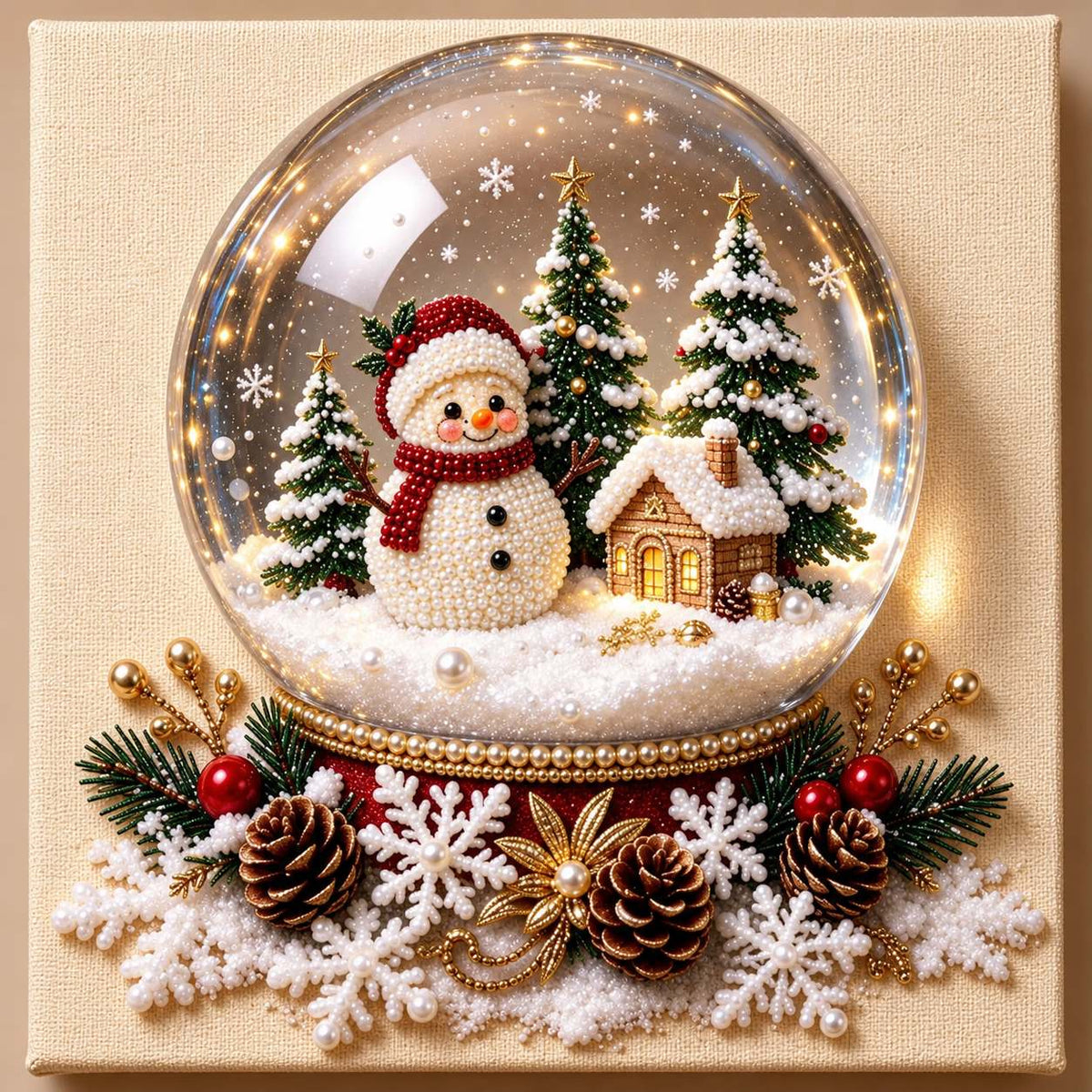 Snowman Cottage Snow Globe — detail image
