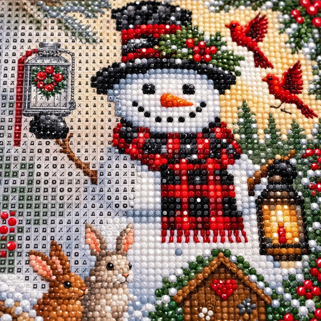 Snowman & Woodland Animals Diamond Painting Kit detail